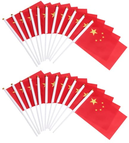 Kichvoe Mini Drapeau Chinois en Polyester 14X21 CM Lot de 50 Hampe Inclus pour Manifestations et Décorations