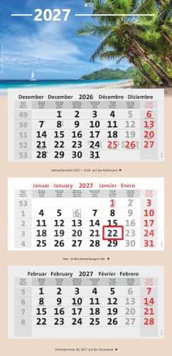 Bildkalender 3-Monatskalender 2027 Kombi Bürokalender (Karibik) | Wandkalender mit Panorama Bild