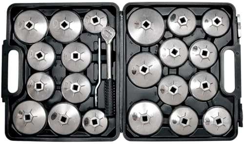 SW-Stahl 08450L Ölfilterschlüssel-Satz - 23-teilig Ölfilter-Glocken Set | Aus Aluminium in Premium-Qualität, inklusive Umschaltknarre und Ringschlüssel im Koffer, passend für 65 bis 101 mm