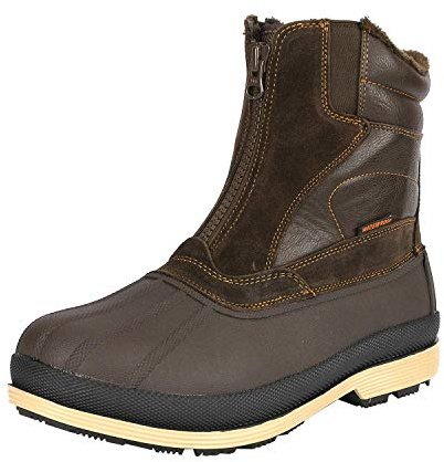NORTIV 8 Men's Zip Winter Snow Boots Slip on,Brown/Black,8.5