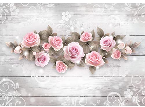 Runa Art Fototapete Blumen Rosen Holz 352 x 250 cm Vlies Tapeten XXL Moderne Wandtapete Wohnzimmer Schlafzimmer Rosa 9446011b