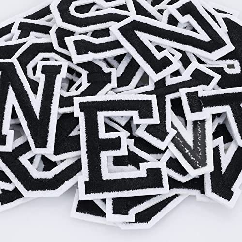 ASTER 26 Stück Buchstaben A-Z Nummern 0-9 Patches zum Aufbügeln, Flicken für Hemden, Jacken, Hüte, Jeans, Schuhe, Taschen, Schwarz