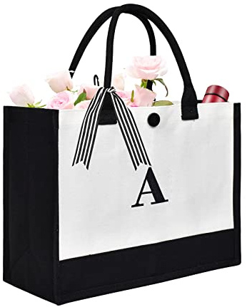 XonyiCos Große personalisierte Initiale Leinwand Geschenk Tragetasche für Frauen Hochzeit Geburtstag Tasche, Monogramm Stickerei Strandtasche Einkaufstasche