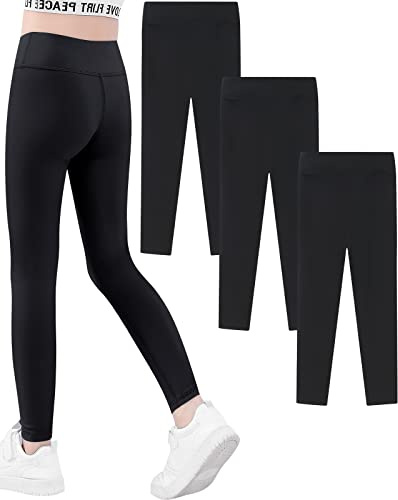 Domee Mädchen Sport Leggings Sporthosen Jogginghose Turnhose Gymnastik 3er-Pack Schwarz 152 (Herstellergröße 160)