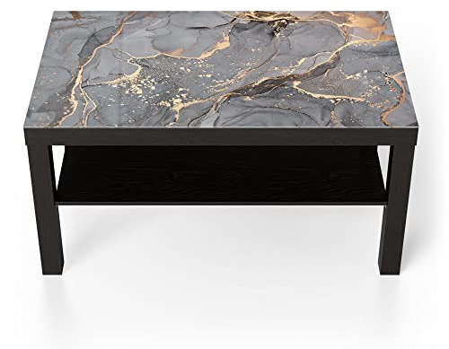 DEQORI Glastisch | schwarz groß 90x50 cm | Motiv Elegantes Marmormuster | ausgefallener Beistelltisch aus Glas | Hochglanz Couchtisch fürs Wohnzimmer | moderner Couch Tisch mit Design