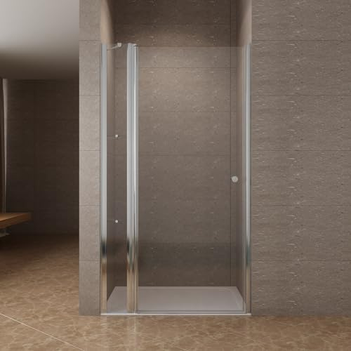 Duschtür mit Festteil und Eckregalen breite 110 cm Verstellbereich 108-111 cm Drehtür Schwingtür mit festem Seitenteil Duschabtrennung Duschwand Glas für Nische Echtglas 6 mm klar NANO-Beschichtung
