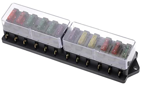1 Stück 12-Wege-Sicherungskasten DC 12 V 24 V 32 V 40 A Abdeckung Auto Sicherungskasten Blade Block Halter mit 10 Sicherungen for Auto Boot Marine Trike