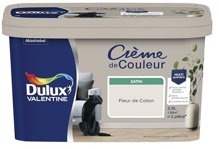 Dulux Valentine Crème de Couleur - Peinture multi-supports intérieure - Satin Fleur De Coton 2,5 L