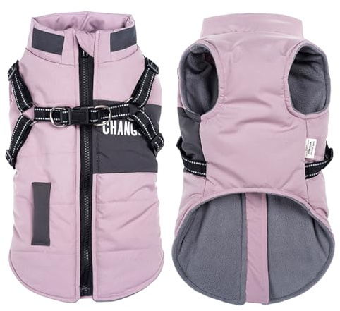 Oslueidy Dog Winter Jackets,Warm Dogs Coats Dogs Clothes Reflective Doggie Apparel Waterproof Puppy Cold Weather Vest with Dog Harness for Small Medium Dogs