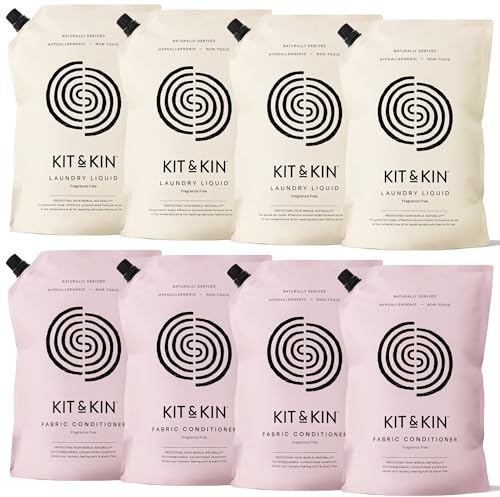 Kit & Kin Eco Laundry Bundle | Laundry Liquid (4L) & Fabric Conditioner (4L) Hypoallergenic & Fragrance-Free | 100% Naturally Derived Detergents For Sensitive Skin | Accredited By Allergy UK