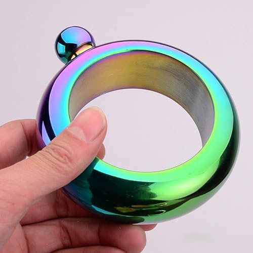 4oz Glatte Flachmann Armband Frauen Trichter Edelstahl Tragbare Armband-Hüftflasche zur Aufbewahrung von Whiskey/Alkohol in Gold Leicht und Stilvoll (Regenbogenfarben)