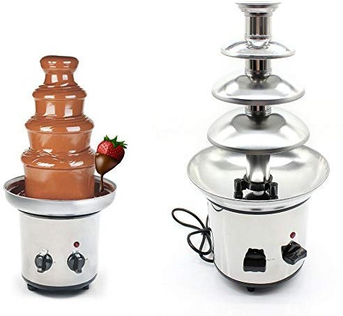 4-Etagen Schokoladenbrunnen Groß - Elektrischer Schokobrunnen Schokolade aus Edelstahl mit 170 W, für Schokoladenfondue bei Hochzeit, Brunch, Partys, Weihnachten, Silvester und Festivals