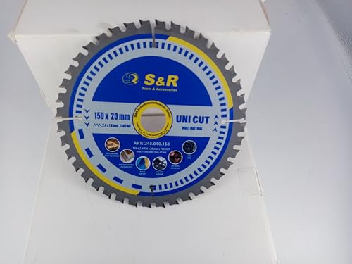 S&R Lama per Sega Circolare 150 x 20 mm 40 Denti FWF - Disco da Taglio per Metallo Alluminio Profili di Acciaio Legno - Lama Compatibile con Sega Circolare da Tavolo Bosch Makita Einhell Ryobi