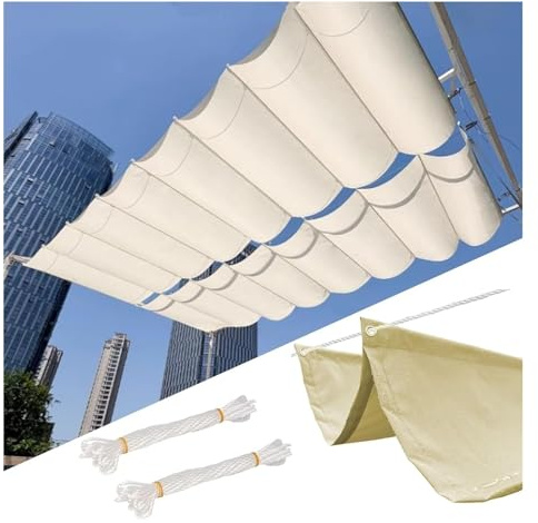 Retractable Outdoor Pergola Shade Cover Wave Canopy Awning U-Shape Replacement Shade for Garden Porch Beach Pavilion Grill Gazebo - UV Protection & Easy Installation