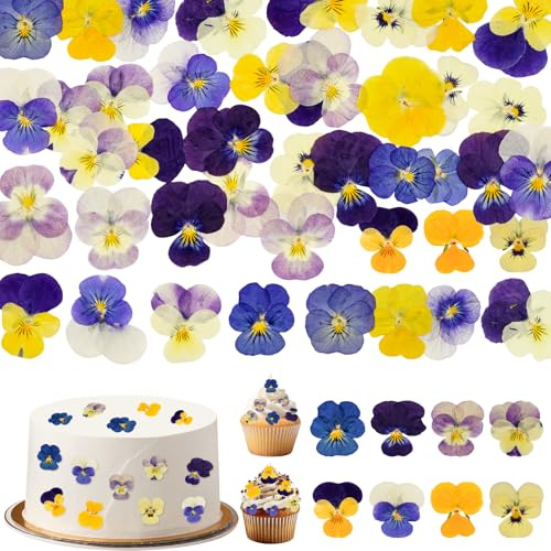 40 Pcs 8 Types of Dried Flowers Cake Toppers, Naturally Pressed Flowers Cakes Decoration, Women Birthday Anniversary Party DIY Cocktails Crafts and Cupcake Decorations (Purple)
