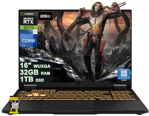 ASUS TUF Gaming F16 Laptop 16 WUXGA IPS 165Hz (100% sRGB, GSYNC) Intel 16-core i7-14650HX 32GB RAM 1TB SSD GeForce RTX 5070 DLSS4 (Up to 798 AI Tops) RGB Backlit Thunderbolt Wi-Fi6E Win11Pro ICP Hub