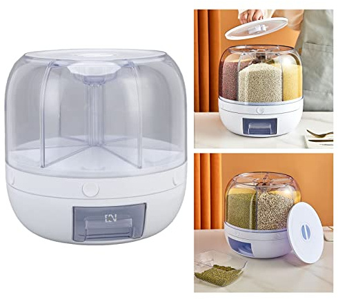 VISLONE Grain Storage Container,Grain Dispenser 6 Grids PP Rotation Insect Proof Grain Storage Organization for Home Kitchen