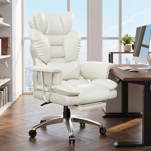 naspaluro Executive Office Chair High Back Computer Chairs | PU Leather Ergonomic Desk Chair Big and Tall with Footrest, Adjustable Headrest and Lumbar Support Pillow for Home Office