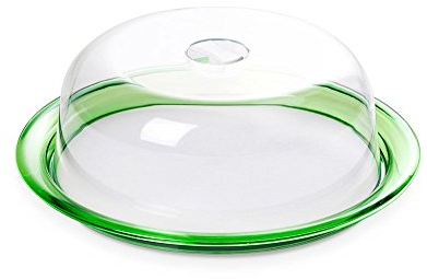 Omada Design Tortiera, Porta Dolci con Vassoio da 25 cm, in Plastica Infrangibile, Made in Italy, Lavabile in Lavastoviglie, Linea Globo, Verde