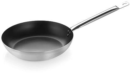 PINTINOX Prima Collection Padella Bassa in Alluminio Crudo Professionale Serie Alu Easy, con Manico Tubolare in Acciaio, Interno Antiaderente 3 Strati, Diametro 24 cm