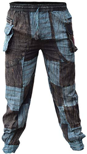 Gheri Negro Patchwork Peace Stonewashed Pantalones Casual Pantalones, Negro, XL