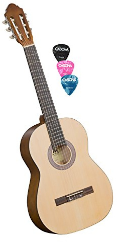 Cascha 4/4 Konzertgitarre I Klassische Gitarre für Anfänger I Gitarren Set mit 3 Plektren Stimmgerät Gitarrenschule & Gigbag I Akustik-Gitarre mit Nylon-Saiten I Classical Acoustic Guitar
