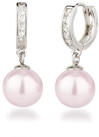 Schöner-SD Creolen Ohrhänger 925 Silber Rhodium mit 10mm Perle Kugel hell-rosa