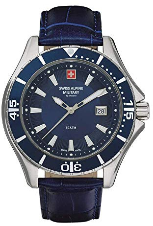 Swiss Alpine Military Herrenuhr Analog Quarz Leder 7040, Schwarz, Armband: