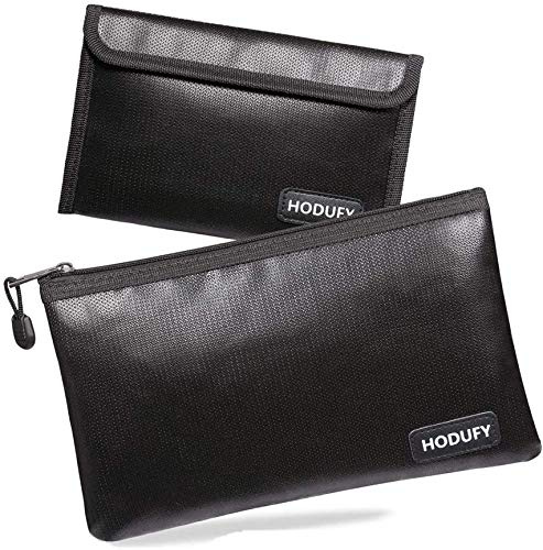 Hodufy Fireproof Money Bag - 10.6x6.7 & 5x8 Small Fireproof Bags, Bank Deposit & Passport Safe Storage Envelope
