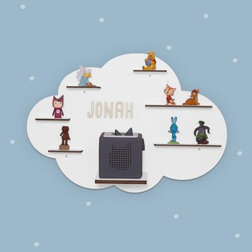 hellomini Personalisiertes Regal für die Toniebox 1 & Toniebox 2 - Wandregal mit Wunschnamen fürs Kinderzimmer - Regal für Mädchen & Jungen - Toniebox Aufbewahrung (Wolke)