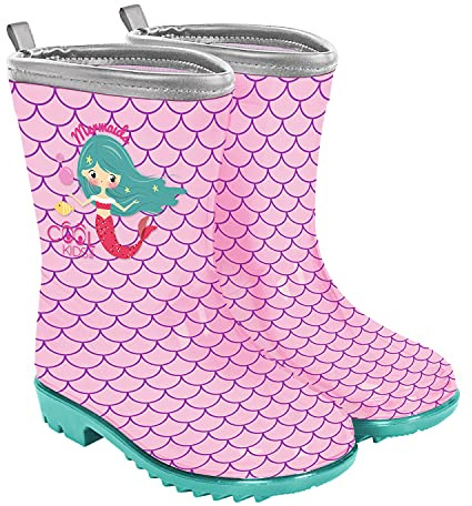 PERLETTI Botas de Agua Niña con Sirena Rosa - Botas Impermeables con Detalles Reflectantes y Suela Antideslizante Flexible - Botines de Lluvia en PVC para Niñas Ligeros y Cómodos (Rosa, 28/29 EU)