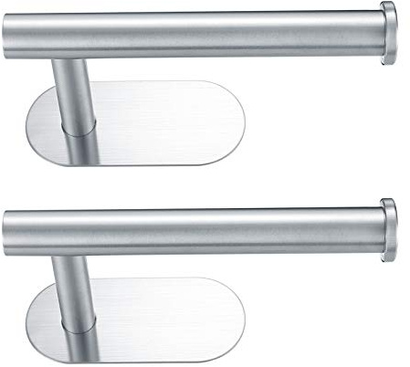 2 Pcs Toilet Paper Roll Holders, Self Adhesive 3M Toilet Kitchen Roll Holder Hanger, Wall Mounted No Drilling Toilet Tissue Paper Holder Rack with 3M Sticker for Kitchen, Bathroom, Silver