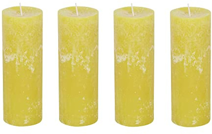 Stumpenkerzen Rustic 4er Set - Stumpenkerze, Blockkerze, Kerze, Adventskranz, Advent - Kein Ruß - Brenndauer: 95 Std. - viele Farben - 7x19 cm (Gelb)