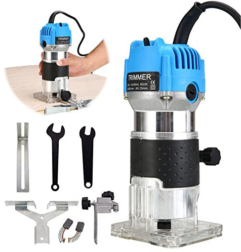 Fresadora De Cantos Madera, Rebajadora Eléctrica 800W 220V 30000 R/Min Herramienta Compacta De Enrutador Recortador De Madera De Una Mano Para Ranurado Tallado De Madera Corte De Arco