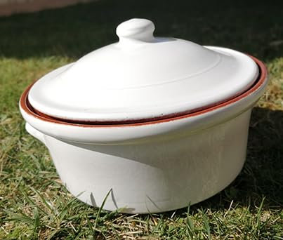 SOPERA CAZUELA ARTESANAL. Olla de cerámica artesanal blanca vintage. Hecha por artesanos locales. ENVÍO GRATIS. (25CM)