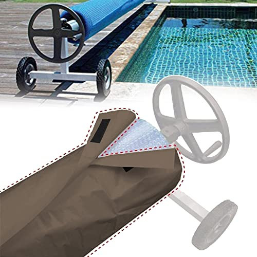 WOKEZ Solar Blanket Cover Pool Reel Cover Swimming Pool Solar Reel Protective Cover Pool Reel Cover Solar Blanket Cover for Above Ground and Inground Pools,Coffee,490x96 cm