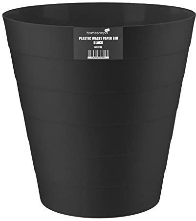 HOMESHOPA Plastic Waste Paper Bin Black, 6L Round Waste Basket Trash Can, Lightweight Rubbish Bin for Kitchen, Bedroom, Bathroom, Open-Top Design, Ourdoor Gargabe Container Dustbin