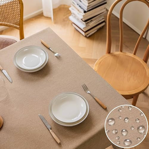 Home Brilliant Table Cloth Rectangular Washable, Waterproof Tablecloth Faux Linen Table Protector for Restaurant Dining Table, Linen, 140CM x 183CM