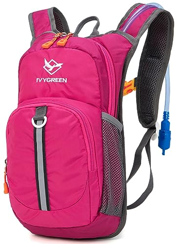 Ivygreen Vattenryggsäck för barn, ryggsäck, vandringsryggsäck för pojkar och flickor, med 1,5 l vattenficka (röd rosa)