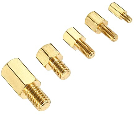 PATIKIL M2 M2.5 M3 M4 M5 Abstand Schrauben 50 Pack Messing Hex PCB Abstandshalter Gewindemutter Abstandsbolzen für Computer Gehäuse, Leiterplatten, Elektronik, Goldton