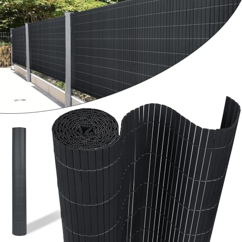 YUENFONG 120 x 600 cm - Estera de protección visual, PVC, protección contra el viento, protección visual con bridas, para balcón, jardín, terraza, exterior, antracita