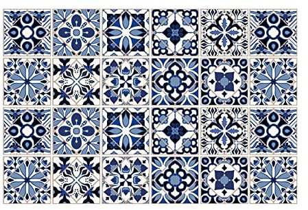 ROBAUN Marokkanischer Stil Wandaufkleber Vintage Kunst wasserdichtes Vinylschale und Stickfliesenaufkleber Hausdekoration Bad Badezimmer DIY Abziehbilder (Color : HZ-39, Size : 15cmx15cmx24PCS)