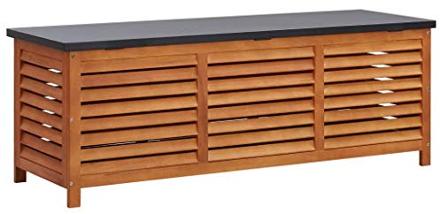 Homgoday Gartenbox Auflagenbox Kissenbox Sitzbank mit Stauraum Sitztruhe Truhenbank für Flur Wohnzimmer Terrasse Balkon 150x50x55 cm Eukalyptus Massivholz