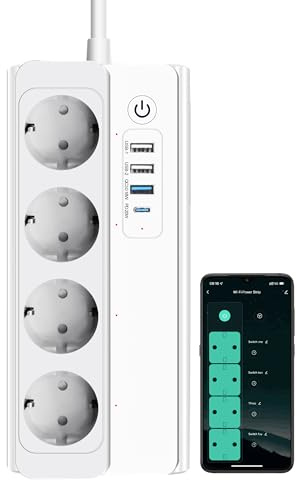UseeLink Ciabatta Smart Ciabatta Intelligente Italiana Presa Smart WIFI con 4 preses AC and 3 Portes USB 1 Porte Type-C Supporta con Alexa Google Home