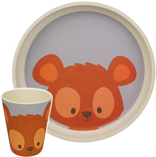alles-meine.de GmbH 2 TLG. Set - Kunststoff - Geschirrset - Teddy Bär/Waldtiere - BPA frei - Kunststoffgeschirr - Trinktasse + Teller - Spülmaschinenfest - Kindergeschirr - Bam..