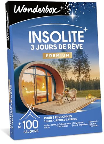 WONDERBOX - Insolite - 3 Jours De Rêve - Coffret Cadeau - Idée Cadeau Séjours | 2 nuits avec petits déjeuners - Plus de 100 séjours - Bulle, dôme, hutte, cabane, tiny house, bus à l'impériale, roulotte