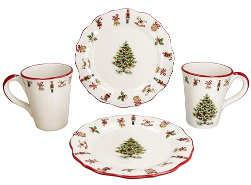 MamboCat Maestro Natale 4tlg Frühstücksset I Je 2x kleine Frühstücksteller & Kaffeebecher 340ml für 2 Personen mit Weihnachtsdekor I Keramik-Geschirr für Weihnachten, Advent & Nikolaus