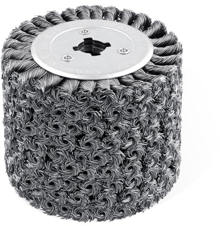 SHITIME 4.7x 4 Twisted Steel Wire Wheel Multi Surface Texturing, 0.02 Coarse Knotted Wire Brush Drum Surface Conditioning Tool for Metal Removing Rust Wood Grain Restoration-3/4 Quad Keyway