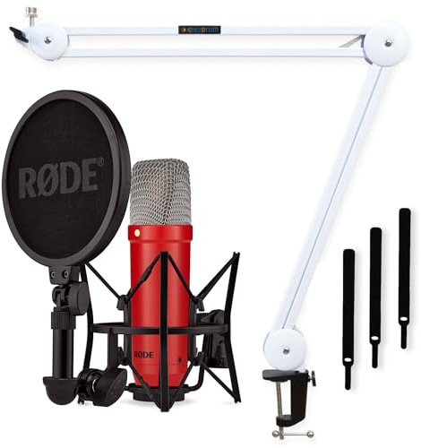 Rode NT1 - Microfono da studio Signature Red + Keepdrum MS138, braccio articolato, colore: Rosso