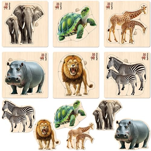 QUOKKA Spielzeug Puzzle ab 1 2 Jahre - Montessori Holz Steckpuzzle ab 3 4 Jahre - Safari Tiere Lernspielzeug für Kinder - Geschenk für Mädchen and Jungen